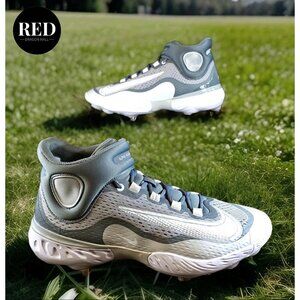 Nike Alpha Huarache Elite 4 Mid Grey White Baseball Cleats DJ6520-012 - Men's 12